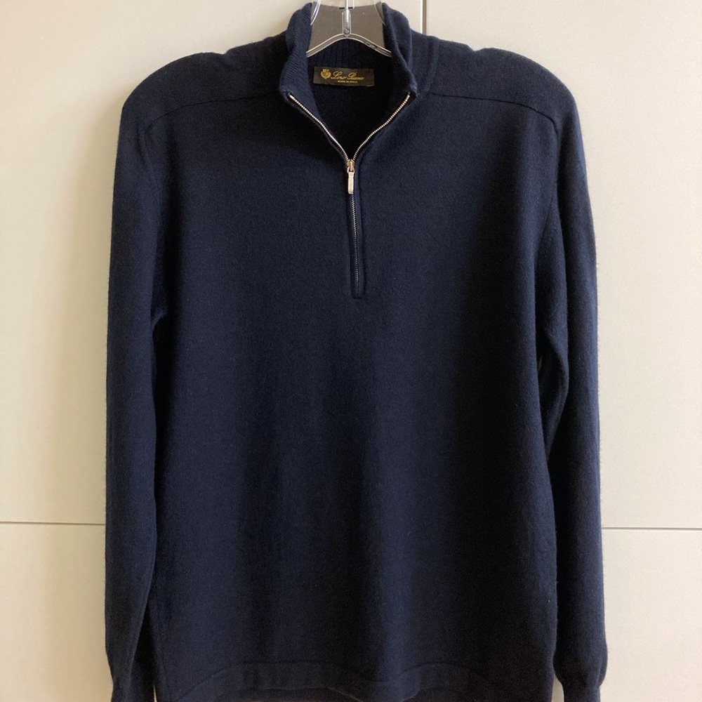 Men’s Loro Piana Mezzocollo Cashmere 1/2 Zip Sweater Sz S Dark Navy